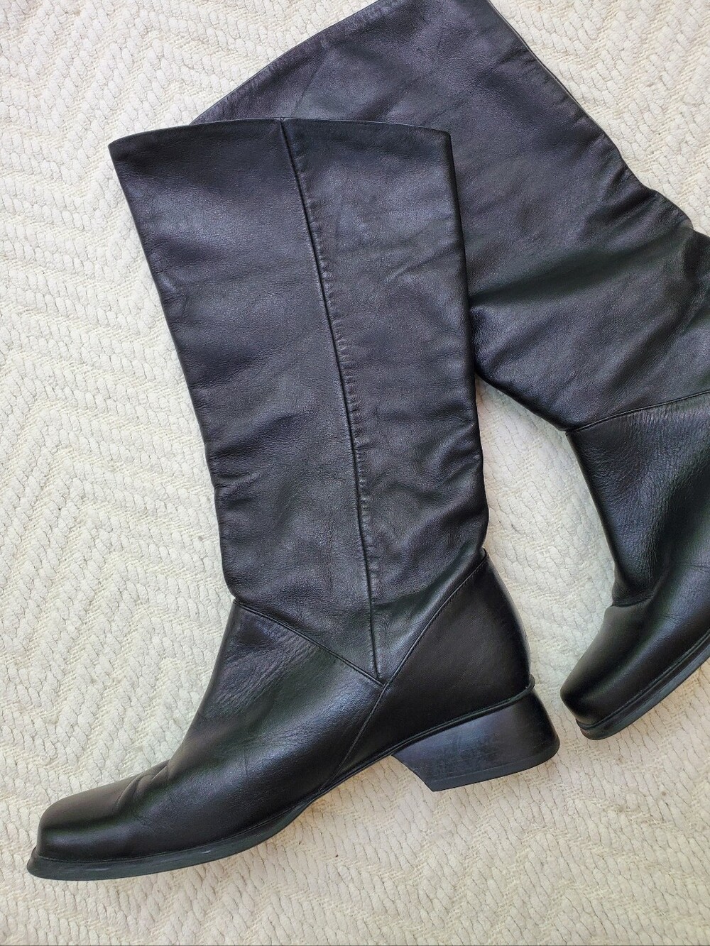 Vintage Black Leather Foldover Slouch Boots Lord & Taylor Shara